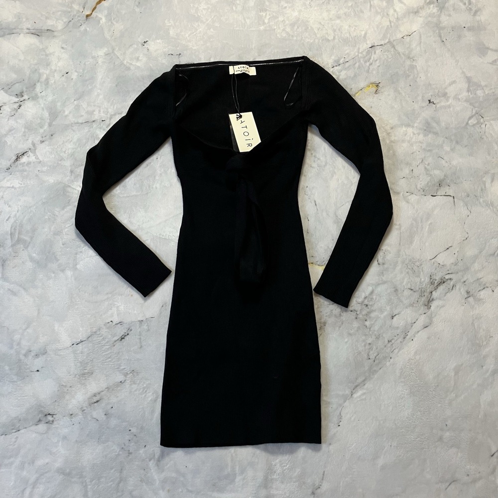 Atoir Rae Dress Womens Size 4 Black Ribbed Knit Halter Long Sleeve Cut Out